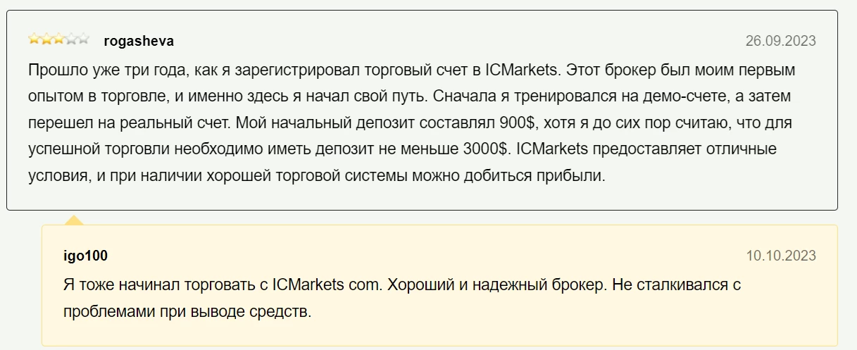 Положительные отзывы о сотрудничестве с IC Markets