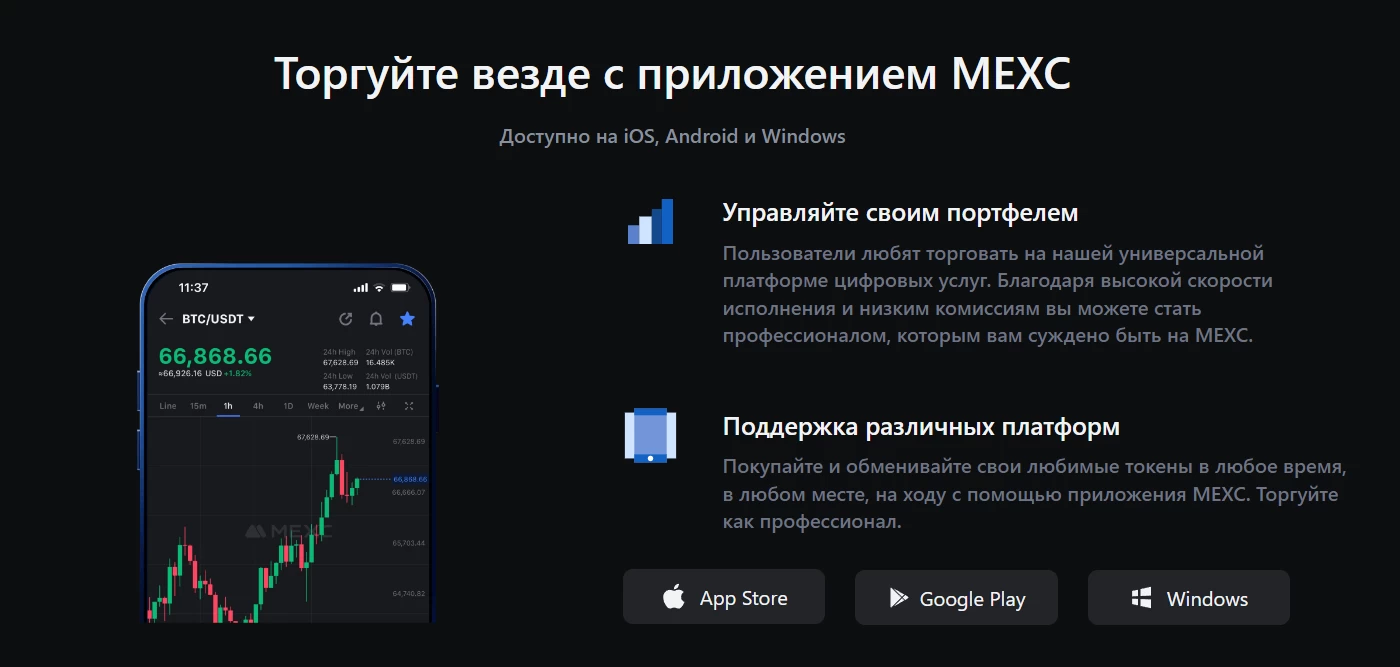 Торговая платофрма криптобиржи MEXC